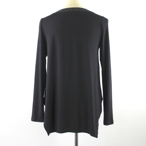 Alembika Black Grey Pinstripe Trim Crewneck Jersey Knit Pullover Tunic Top 1 XS - Picture 4 of 6